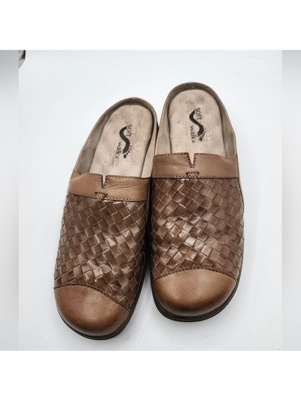 SoftWalk Woven Tan Mules Sz 8.5 M